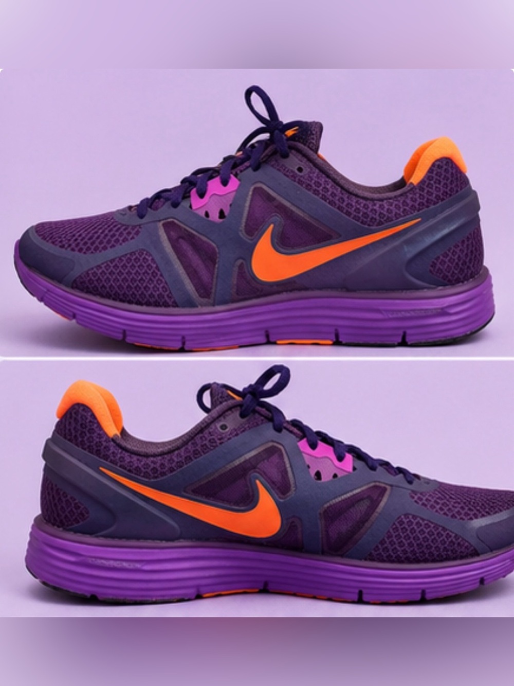 Nike Lunarglide Women’s Athletic Shoe in Purple, Orange & Navy Accents size 9.5
